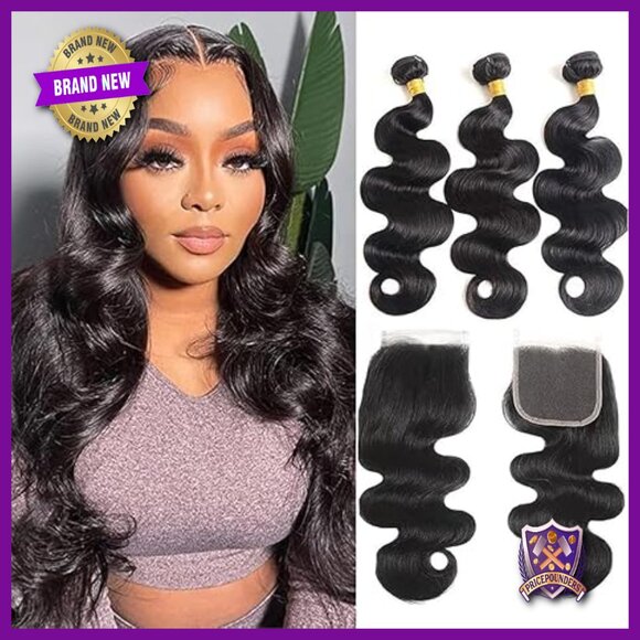 18-22 Inch Body Wave Human Hair Bundles with 4x4 Lace Closure